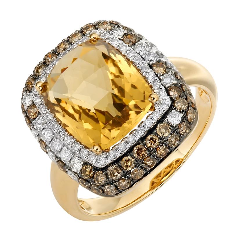 0.96 Ctw Diamond 14k Yellow Gold Quartz Round Shape Womens Gemstone Ring