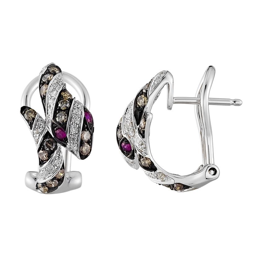 0.58 Ctw Diamond 14k White Gold Ruby Round Shape Womens Diamond Earrings