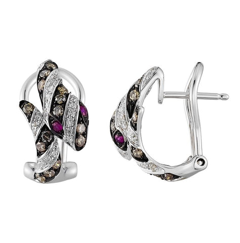 0.58 Ctw Diamond 14k White Gold Ruby Round Shape Womens Diamond Earrings