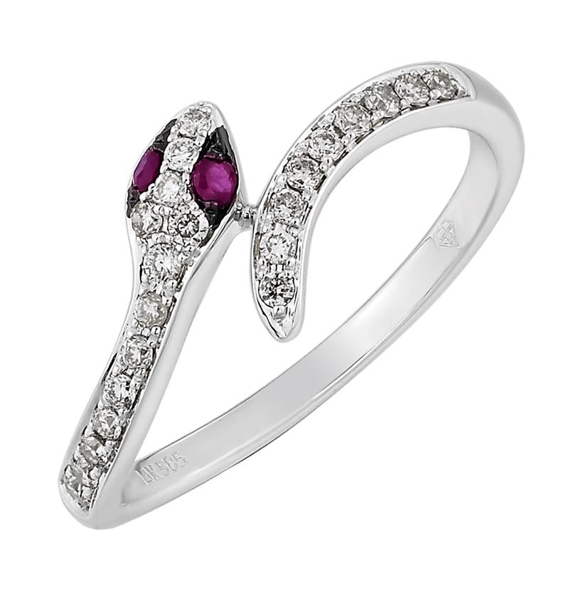 0.19 Ctw Diamond 14k White Gold Ruby Round Shape Womens Gemstone Ring