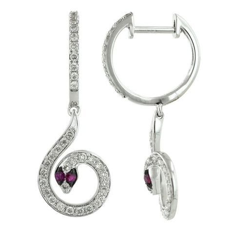 0.54 Ctw Diamond 14k White Gold Ruby Round Shape Womens Gemstone Earrings