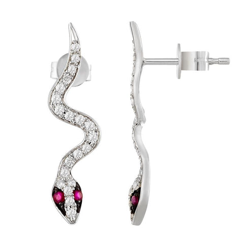 0.33 Ctw Diamond 14k White Gold Ruby Round Shape Womens Gemstone Earrings