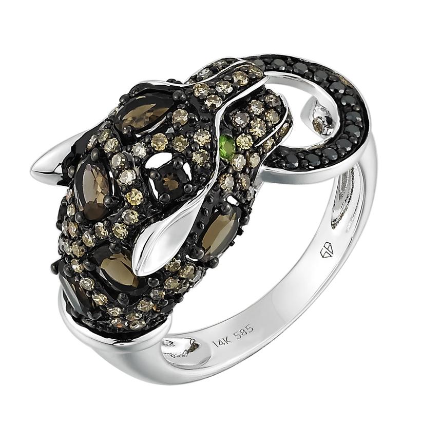 0.68 Ctw Diamond 14k White Gold Topaz Tsavorite Round Shape Womens Gemstone Ring
