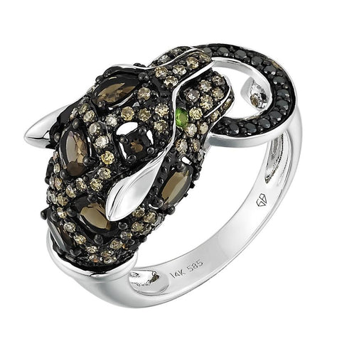 0.68 Ctw Diamond 14k White Gold Topaz Tsavorite Round Shape Womens Gemstone Ring
