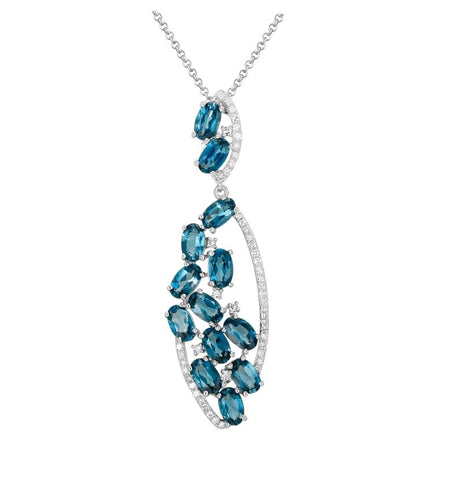 0.22 Ctw Diamond 14k White Gold Topaz Round Shape Womens Gemstone Necklace Pendant With 16 Inch Chain