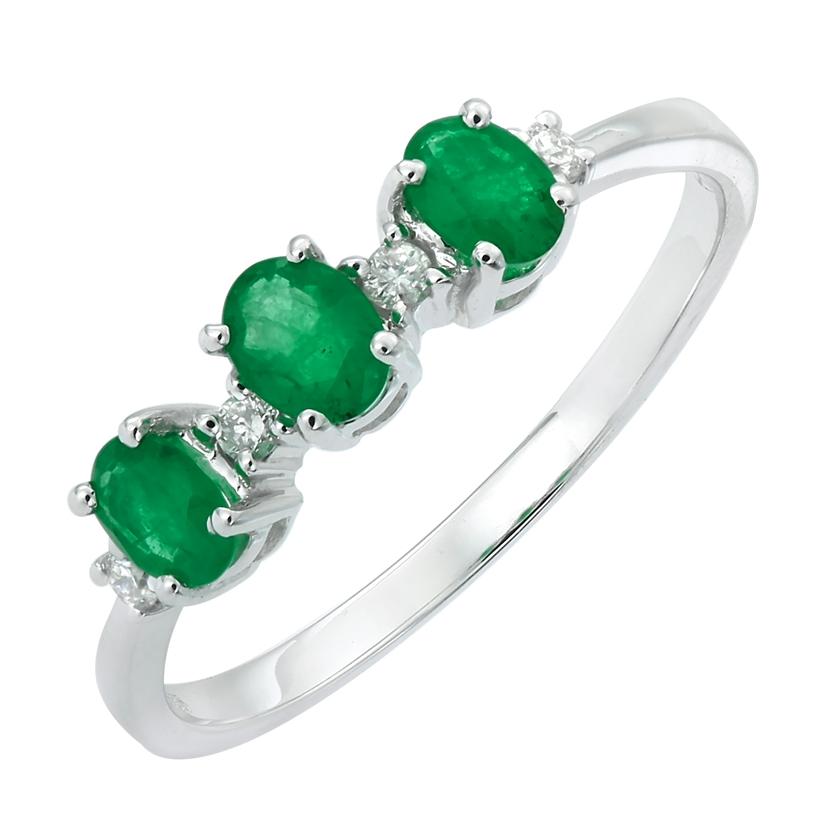 0.06 Ctw Diamond 14k White Gold Emerald Round Shape Womens Gemstone Ring