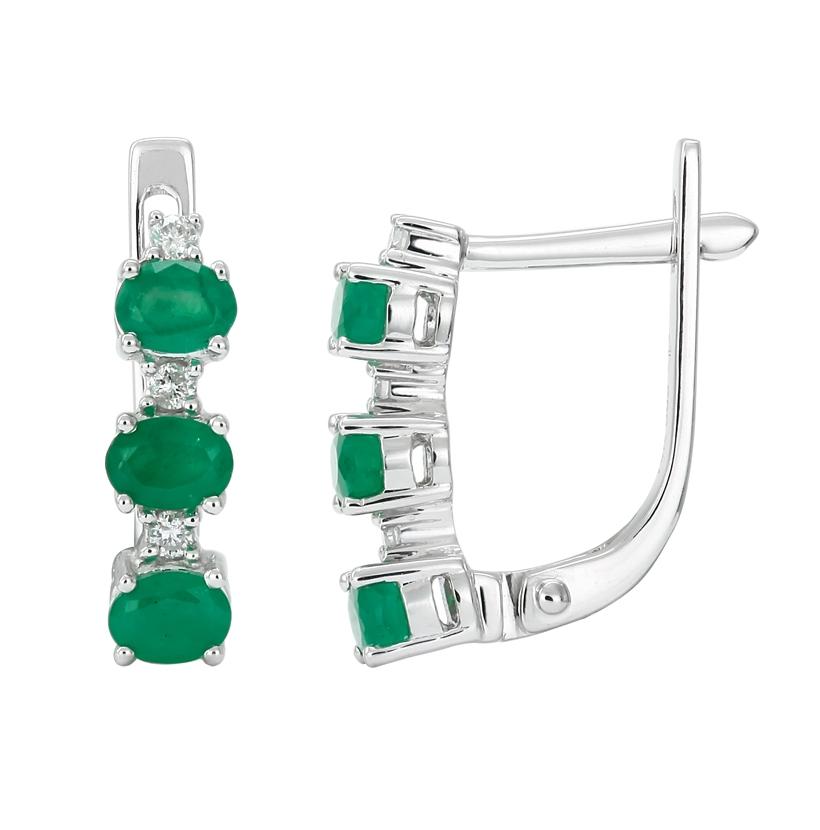 0.1 Ctw Diamond 14k White Gold Emerald Round Shape Womens Gemstone Earrings