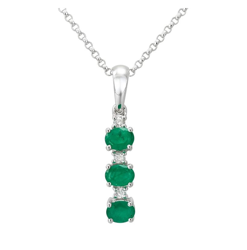 0.05 Ctw Diamond 14k White Gold Emerald Round Shape Womens Gemstone Necklace Pendant With 16 Inch Chain