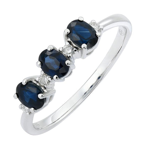 0.06 Ctw Diamond 14k White Gold Sapphire Round Shape Womens Gemstone Ring