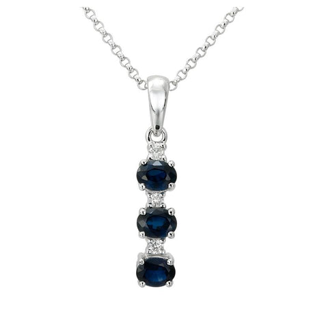 0.05 Ctw Diamond 14k White Gold Sapphire Round Shape Womens Gemstone Necklace Pendant With 16 Inch Chain