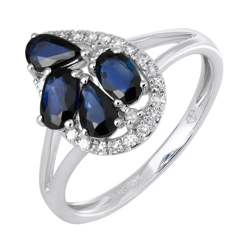 0.12 Ctw Diamond 14k White Gold Sapphire Round Shape Womens Gemstone Ring