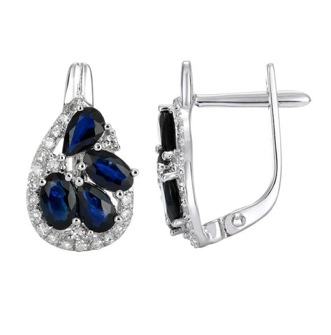 0.23 Ctw Diamond 14k White Gold Sapphire Round Shape Womens Gemstone Earrings