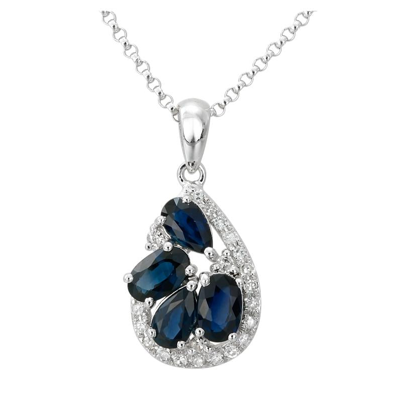 0.12 Ctw Diamond 14k White Gold Sapphire Round Shape Womens Gemstone Necklace Pendant With 16 Inch Chain