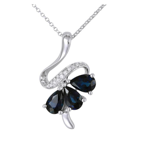 0.03 Ctw Diamond 14k White Gold Sapphire Round Shape Womens Gemstone Necklace Pendant With 16 Inch Chain