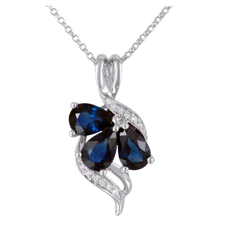 0.04 Ctw Diamond 14k White Gold Sapphire Round Shape Womens Gemstone Necklace Pendant With 16 Inch Chain