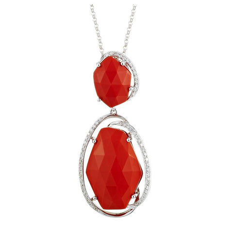 0.18 Ctw Diamond 14k White Gold Coral Round Shape Womens Gemstone Necklace Pendant With 16 Inch Chain