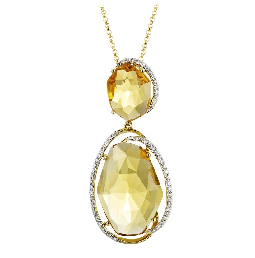 0.18 Ctw Diamond 14k Yellow Gold Citrine Round Shape Womens Gemstone Necklace Pendant With 16 Inch Chain