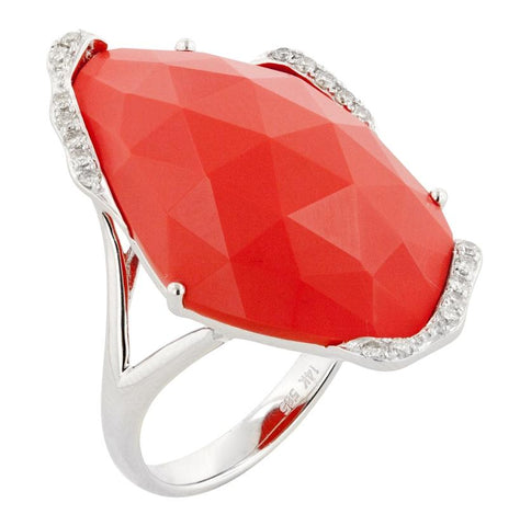0.15 Ctw Diamond 14k White Gold Coral Round Shape Womens Gemstone Ring