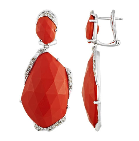 0.37 Ctw Diamond 14k White Gold Coral Round Shape Womens Gemstone Earrings