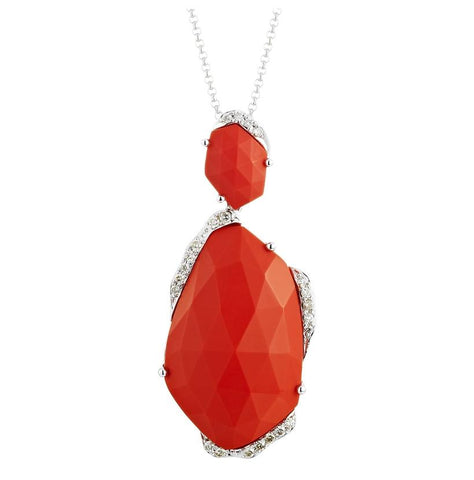 0.18 Ctw Diamond 14k White Gold Coral Round Shape Womens Gemstone Necklace Pendant With 16 Inch Chain