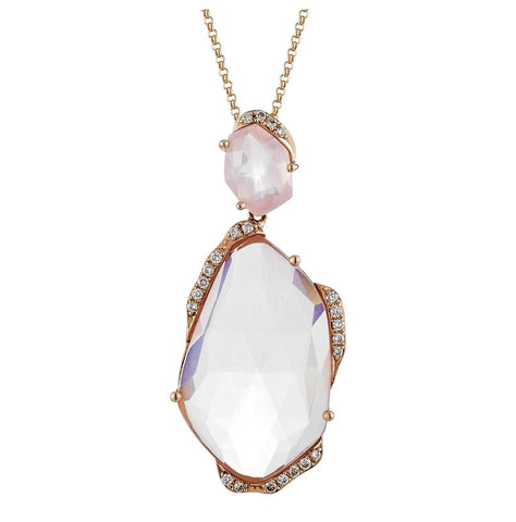 0.18 Ctw Diamond 14k Rose Gold Quartz Round Shape Womens Gemstone Necklace Pendant With 16 Inch Chain