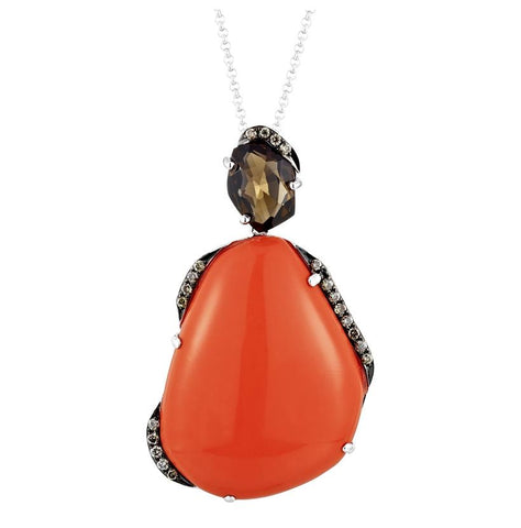 0.17 Ctw Diamond 14k Yellow Gold Topaz Coral Round Shape Womens Gemstone Necklace Pendant With 16 Inch Chain