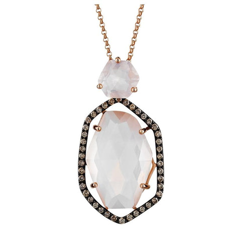 0.33 Ctw Diamond 14k Rose Gold Quartz Round Shape Womens Gemstone Necklace Pendant With 16 Inch Chain