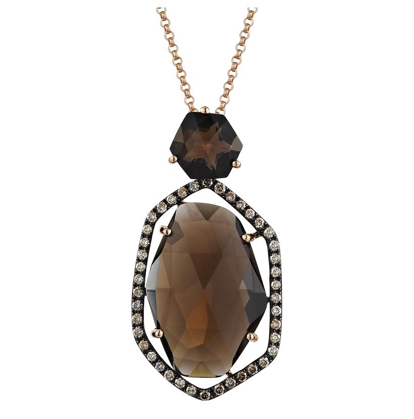 0.32 Ctw Diamond 14k Rose Gold Topaz Round Shape Womens Gemstone Necklace Pendant With 16 Inch Chain