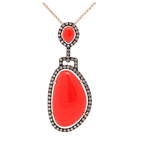 0.63 Ctw Diamond 14k Rose Gold Coral Round Shape Womens Gemstone Necklace Pendant With 16 Inch Chain