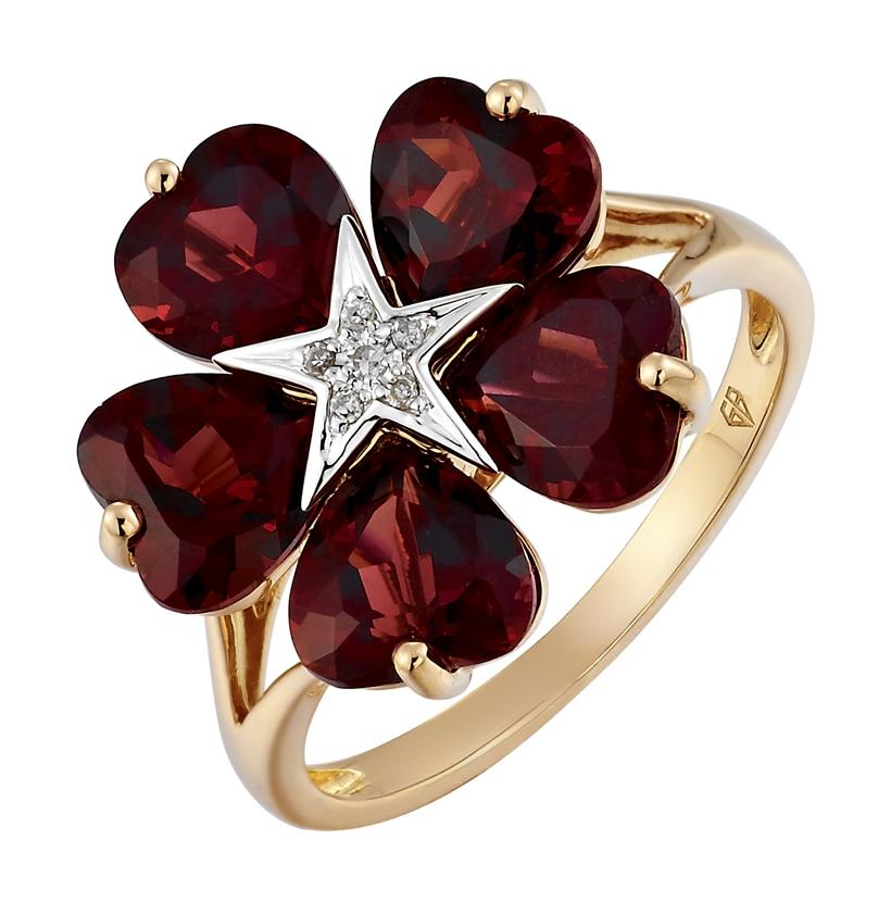 0.02 Ctw Diamond 14k Two Tone Gold Garnet Round Shape Womens Gemstone Ring