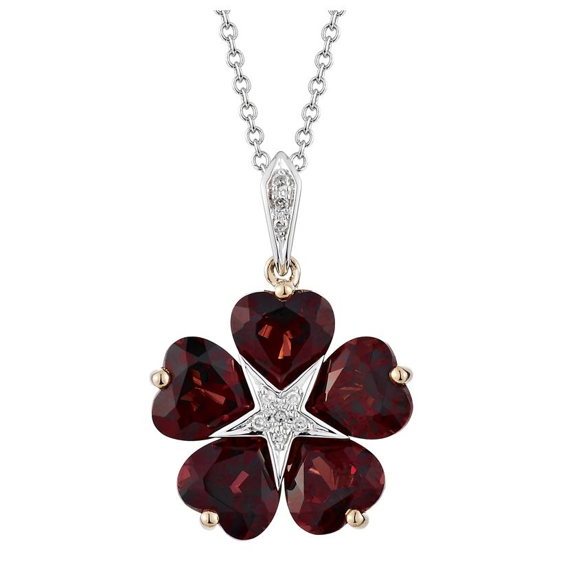 0.03 Ctw Diamond 14k Two Tone Gold Garnet Round Shape Womens Gemstone Necklace Pendant With 16 Inch Chain