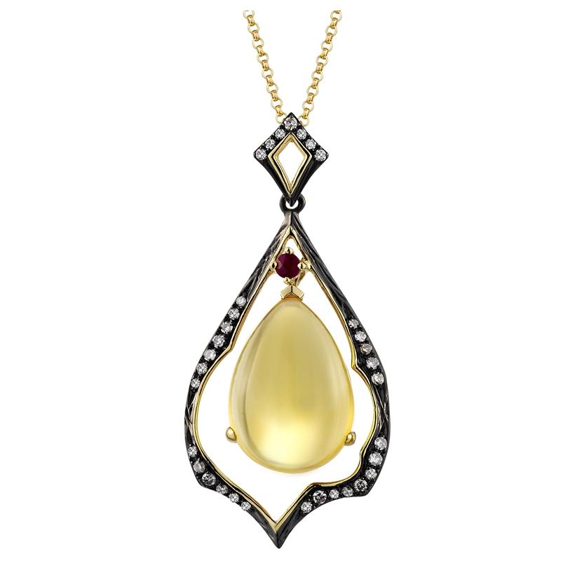 0.14 Ctw Diamond 14k Yellow Gold Ruby Citrine Round Shape Womens Gemstone Necklace Pendant With 16 Inch Chain