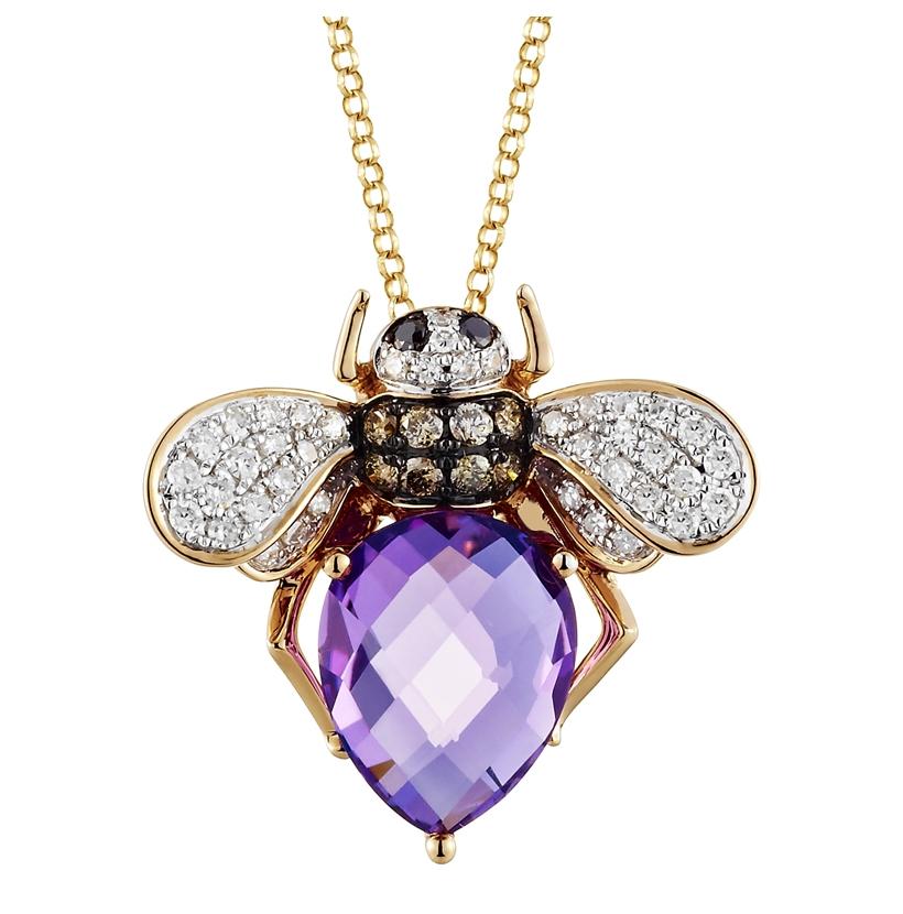 0.26 Ctw Diamond 14k Rose Gold Amethyst Round Shape Womens Gemstone Necklace Pendant With 16 Inch Chain