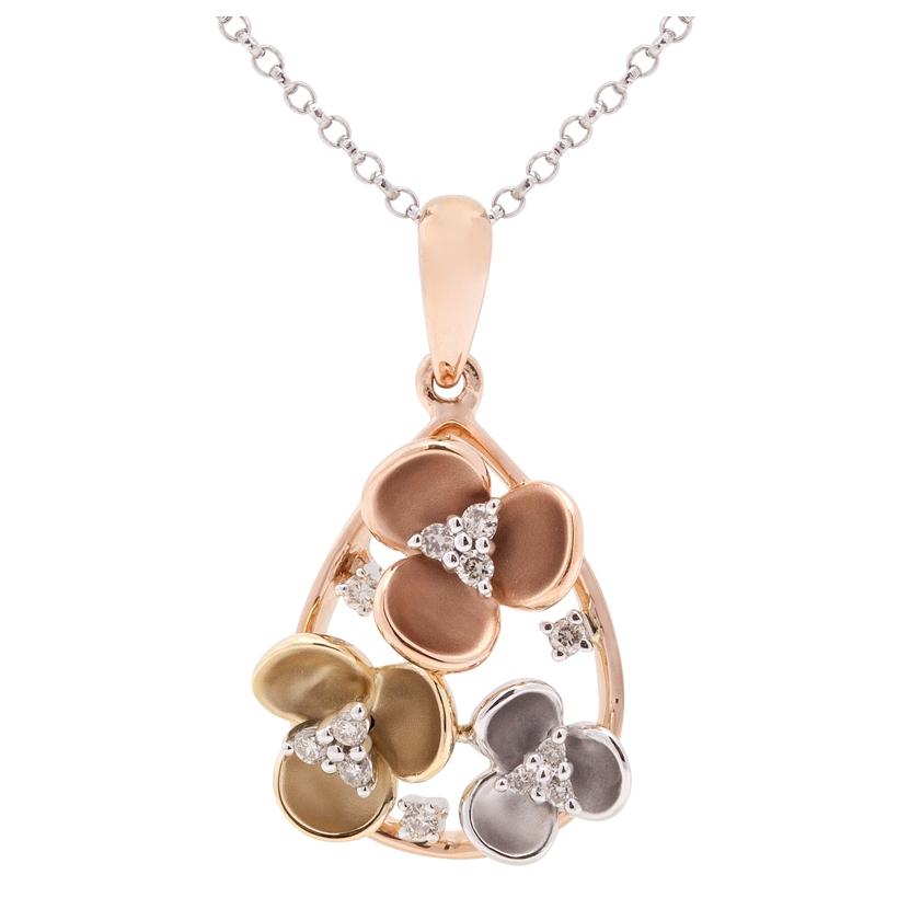 0.07 Ctw Diamond 14k Tri Color Gold Round Shape Womens Diamond Necklace Pendant With 16 Inch Chain