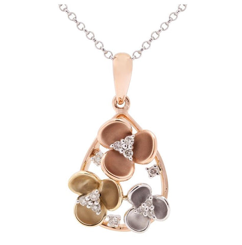 0.07 Ctw Diamond 14k Tri Color Gold Round Shape Womens Diamond Necklace Pendant With 16 Inch Chain