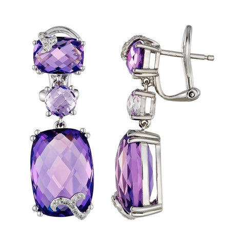 0.1 Ctw Diamond 14k White Gold Amethyst Round Shape Womens Gemstone Earrings