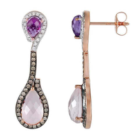 0.5 Ctw Diamond 14k Rose Gold Amethyst Quartz Round Shape Womens Gemstone Earrings