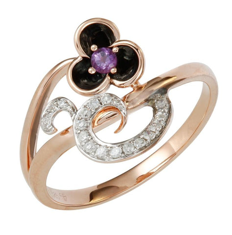 0.1 Ctw Diamond 14k Rose Gold Amethyst Round Shape Womens Gemstone Ring