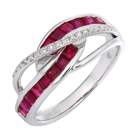 0.07 Ctw Diamond 14k White Gold Ruby Round Shape Womens Gemstone Ring