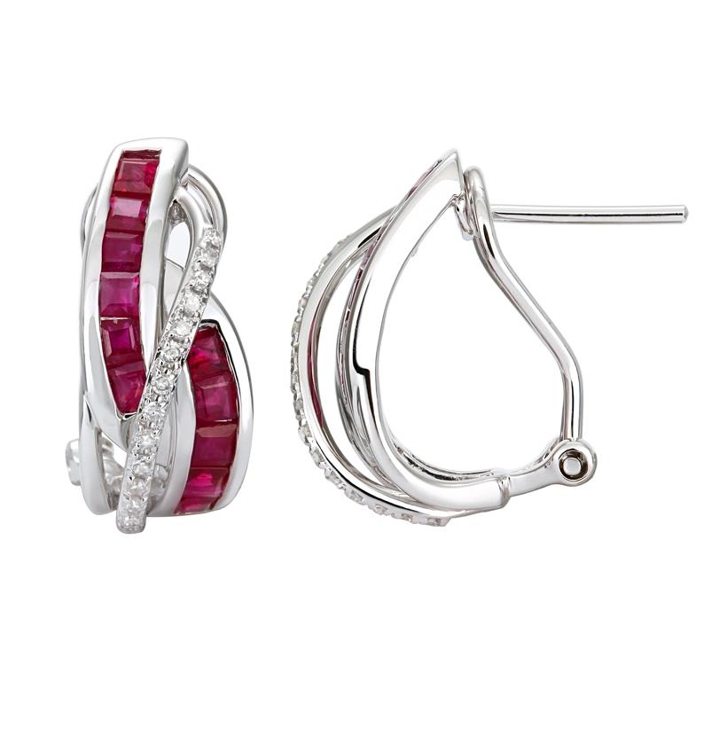 0.11 Ctw Diamond 14k White Gold Ruby Round Shape Womens Gemstone Earrings