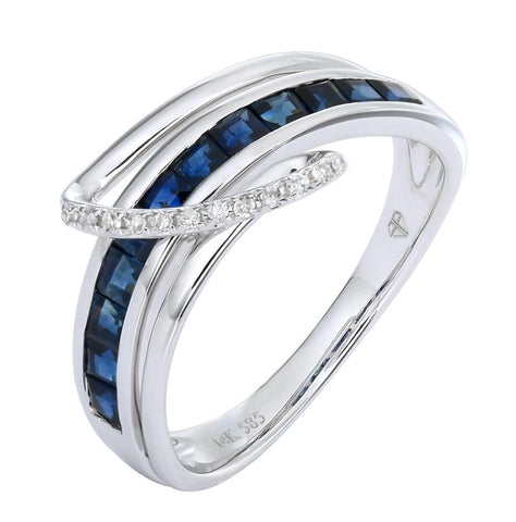 0.05 Ctw Diamond 14k White Gold Sapphire Round Shape Womens Gemstone Ring