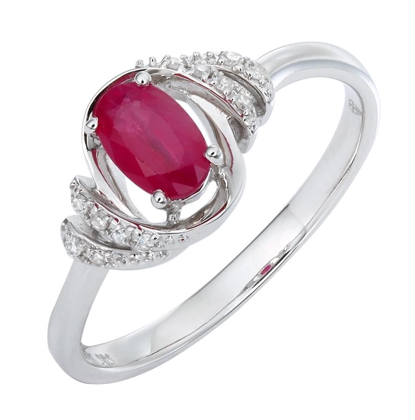 0.05 Ctw Diamond 14k White Gold Ruby Round Shape Womens Gemstone Ring