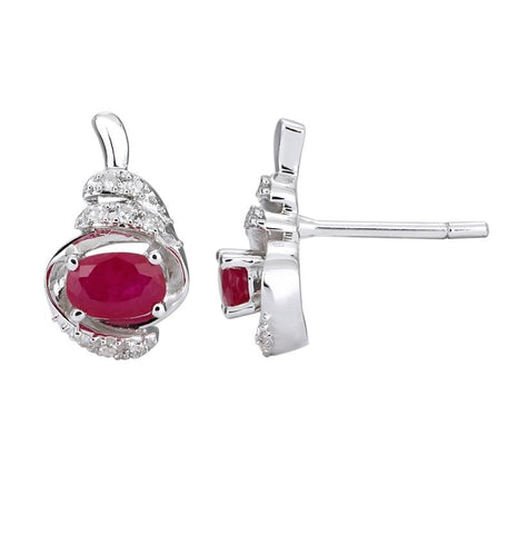 0.06 Ctw Diamond 14k White Gold Ruby Round Shape Womens Gemstone Earrings