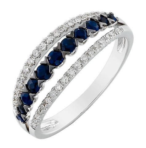 0.14 Ctw Diamond 14k White Gold Sapphire Round Shape Womens Gemstone Ring