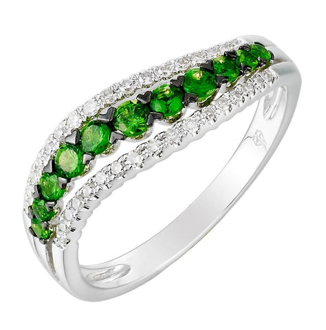 0.13 Ctw Diamond 14k White Gold Tsavorite Round Shape Womens Gemstone Ring
