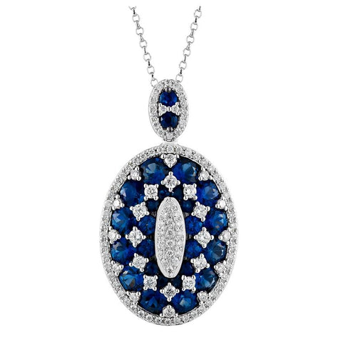 0.53 Ctw Diamond 14k White Gold Sapphire Round Shape Womens Gemstone Necklace Pendant With 16 Inch Chain