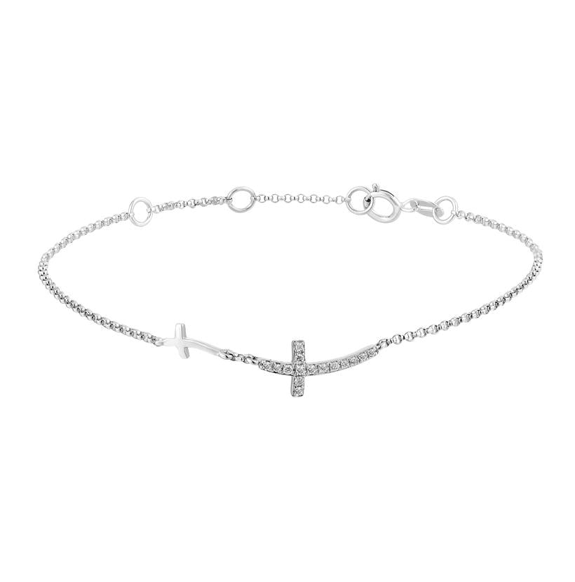 0.06 Ctw Diamond 14k White Gold Round Shape Womens Diamond Bracelet