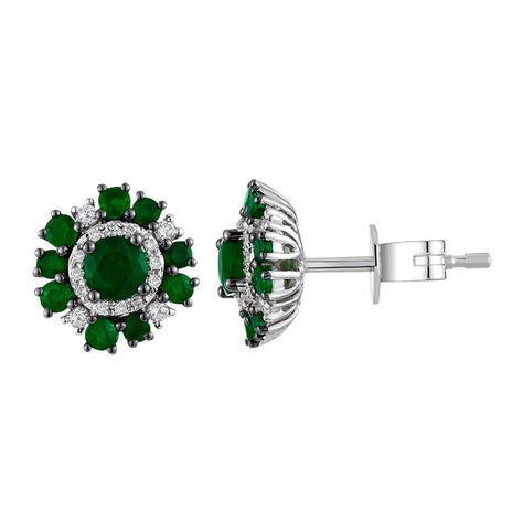 0.11 Ctw Diamond 14k White Gold Emerald Round Shape Womens Gemstone Earrings