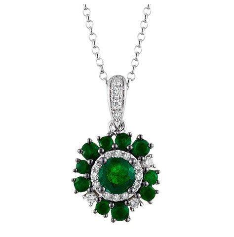 0.08 Ctw Diamond 14k White Gold Emerald Round Shape Womens Gemstone Necklace Pendant With 16 Inch Chain