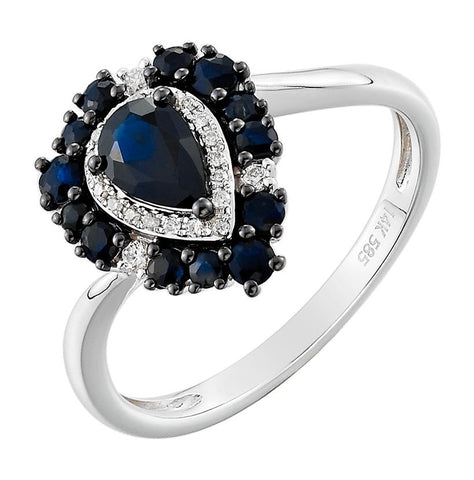 0.07 Ctw Diamond 14k White Gold Sapphire Round Shape Womens Gemstone Ring